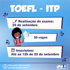 As inscrições para o TOEFL-ITP podem ser feitas até as 12h de 22 de setembro.