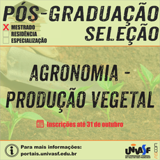 Inscrições para Mestrado em Agronomia - Produção Vegetal vão até 31 de outubro.