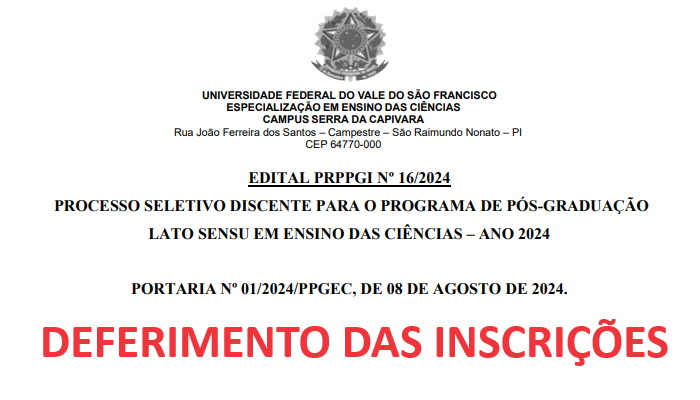 Deferimento das Inscrições - Turma 2024