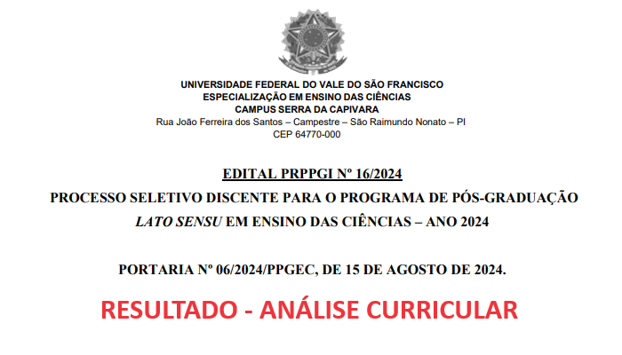 Resultado da Análise Curricular - Turma 2024