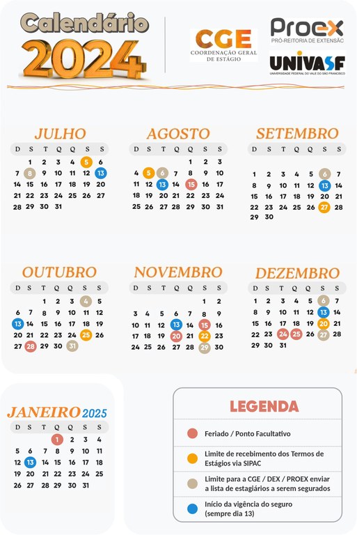 Calendário de Atividades 2024 e Janeiro de 2025