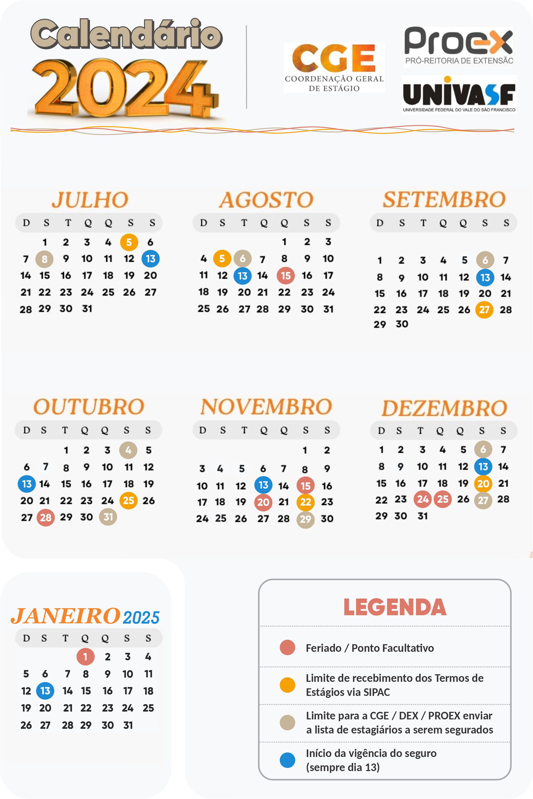 Calendário de Atividades 2024 e Janeiro de 2025