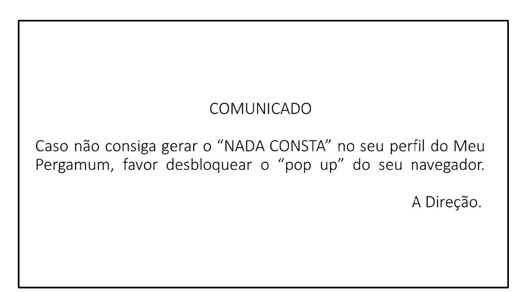 COMUNICADO DA EMISSÃO DO NADA CONSTA